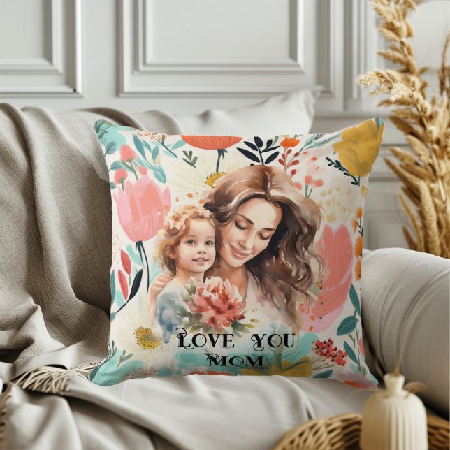Dochter Moederdag Quote Groen Bloemen Foto's Kussen (Daughter Mother's Day Quote Greenery Floral Photos Throw Pillow)