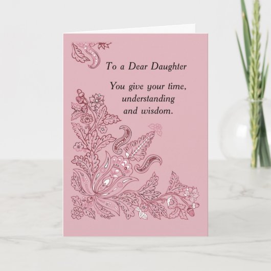 Dochter op Moederdag Pink Paisley Kaart (Voorkant)