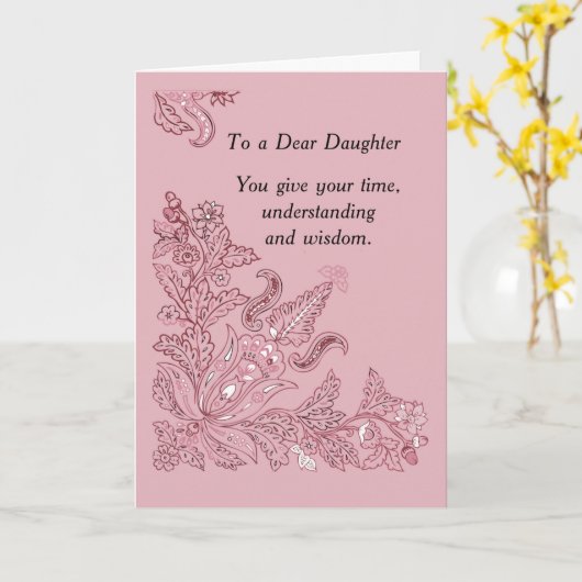 Dochter op Moederdag Pink Paisley Kaart (Gele Bloem)