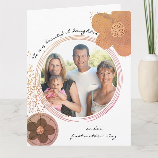 Dochter op Moederdag voor het eerst Kunst Bloemen Kaart (Voorkant)