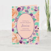 Dochter Paarse Perzik Persoonlijke Bloem Verjaarda Kaart (Voorkant)