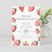 Dochter Picknick Strawberry Thema Verjaardagsfeest Kaart (Staand voorkant)