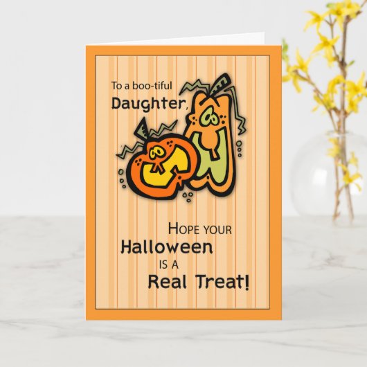 Dochter Pumpkins Halloween Kaart (Gele Bloem)