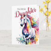 Dochter regenboog pony paard verjaardag eenhoorn kaart (Gele Bloem)