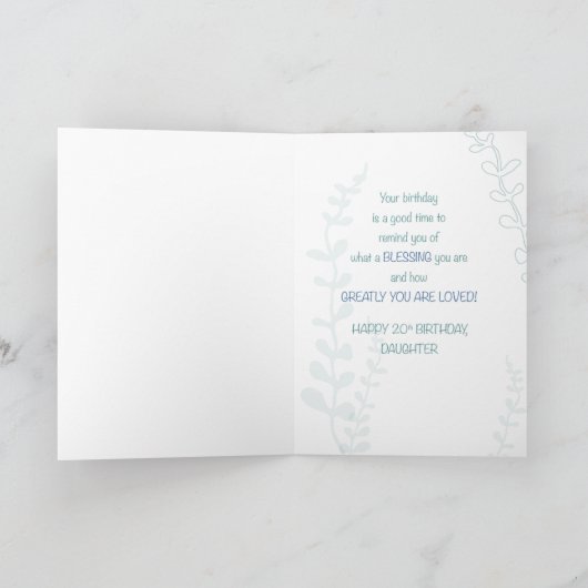 Dochter Religieuze 20e Verjaardag Groene Hand getr Kaart (Binnen)