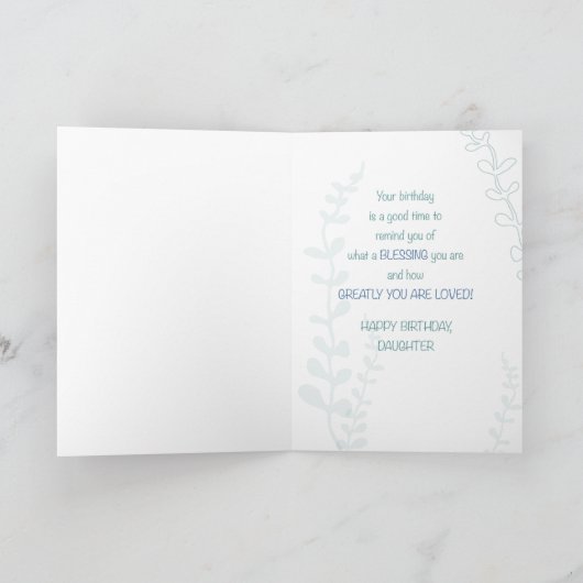 Dochter Religieuze Verjaardag Groene Hand Getrokke Kaart (Binnen)