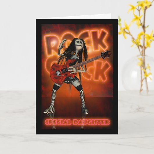 Dochter Rock Chick Verjaardag Kaart Moonies rag po (Gele Bloem)