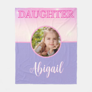 Dochter Roze & Lila Paarse Custom Foto en Naam Fleece Deken