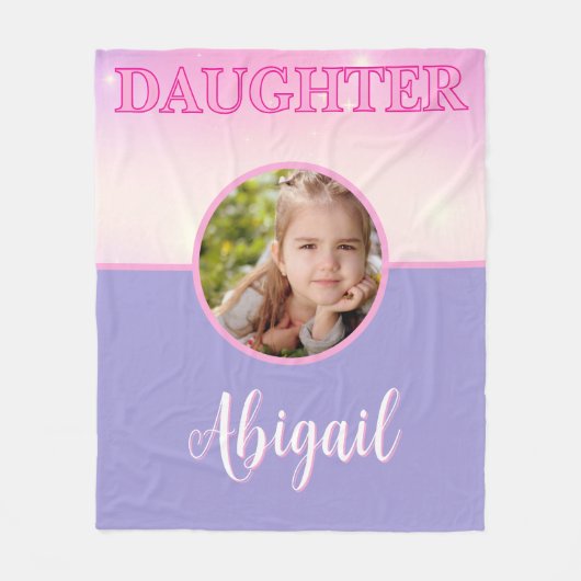 Dochter Roze & Lila Paarse Custom Foto en Naam Fleece Deken (Voorkant)