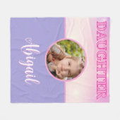 Dochter Roze & Lila Paarse Custom Foto en Naam Fleece Deken (Voorkant (Horizontaal))
