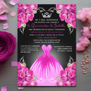 Dochter Roze Rozen Quinceañera Elegant feest Kaart