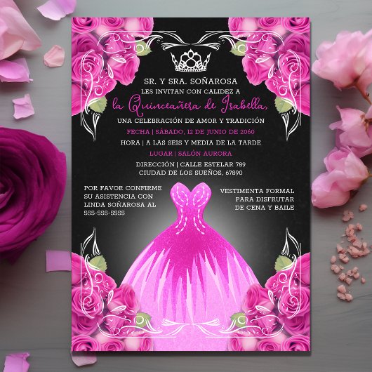 Dochter Roze Rozen Quinceañera Elegant feest Kaart