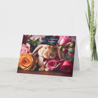 Dochter Schattige konijn en Rozen Custom Valentijn Kaart