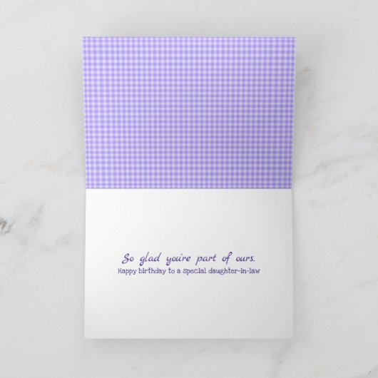 Dochter van de Paarse wet Gingham Birthday Kaart (Binnen)