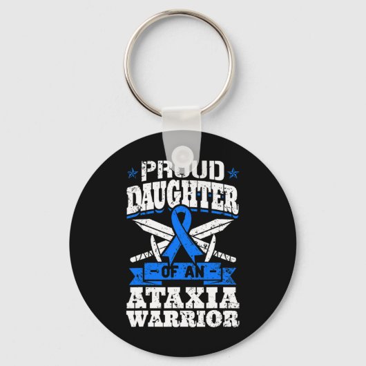 Dochter van een Ataxia Warrior Blue Awareness Ribb Sleutelhanger (Voorkant)