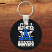 Dochter van een Ataxia Warrior Blue Awareness Ribb Sleutelhanger (Voorkant)