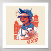 Dochter van Japan met hond Poster (Voorkant)