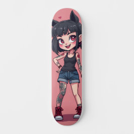 Dochter van tatoeages in cartoonstijl persoonlijk skateboard