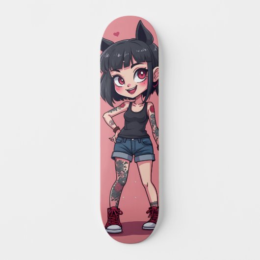 Dochter van tatoeages in cartoonstijl persoonlijk skateboard (Voorkant)