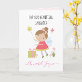 Dochter verjaardag fee meisjes roze grillig kaart (Gele Bloem)