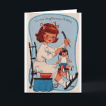 dochter verjaardag Kaart<br><div class="desc">Retro /  Verjaardag wenskaart. Mooi klein meisje dat rollers in het haar van haar pop doet! Een lieve dochter op haar verjaardag! Schattige Kaart van de verjaardag!</div>