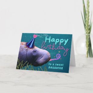 Dochter Verjaardag Schattigee Manatee op feest Kaart