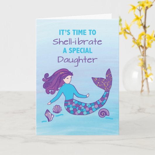 Dochter Verjaardag Sparkly Look Zeemeermin Kaart (Gele Bloem)