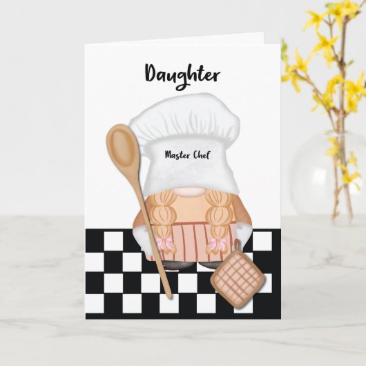 Dochter Verjaardag Whimsical Gnome Chef Cooking Kaart (Gele Bloem)
