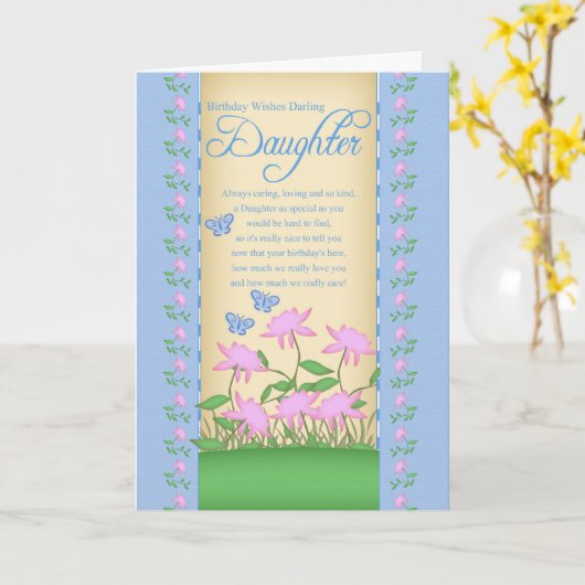 Dochter verjaardagskaart bloemen en vlinders kaart (Gele Bloem)