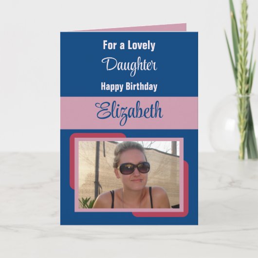 Dochter voeg de naam toe blauw roze verjaardag kaart (Voorkant)