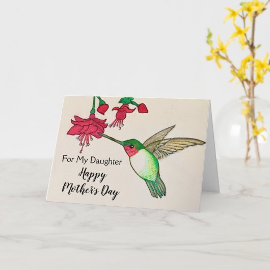 Dochter voor Moederdag Hummingbird Art Kaart (Gele Bloem)