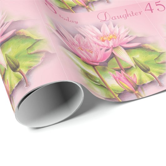 Dochter water lelie roze 45e verjaardag wrap cadeaupapier (Rol Hoek)