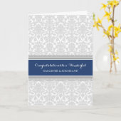 Dochter & Zoon in Wet Huwelijk Gefeliciteerd Navy Kaart (Gele Bloem)