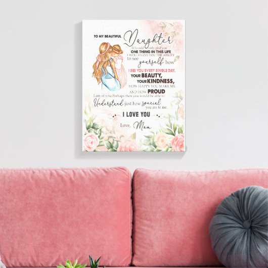 Dochtercadeau | Brief aan mijn dochter van mama Canvas Afdruk (Insitu (Woonkamer))