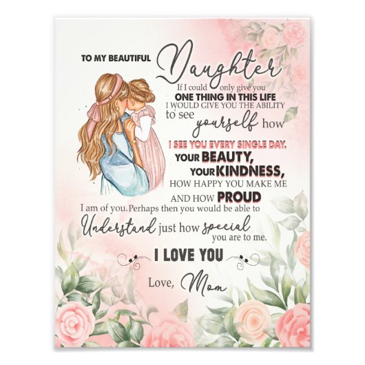 Dochtercadeau | Brief aan mijn dochter van mama Foto Afdruk (Voorkant)