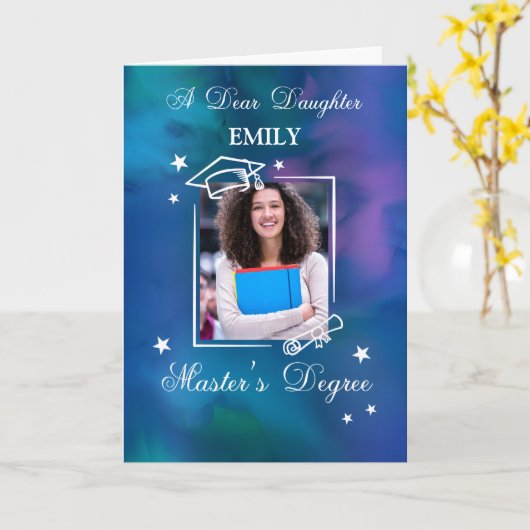 Dochterfoto Aangepaste naam Master's Degree Kaart (Gele Bloem)