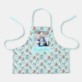 Dochterfoto en naam Snowman Pattern Mint Green Schort (Voorkant)