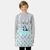 Dochterfoto en naam Snowman Pattern Mint Green Schort (Gedragen)