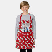 Dochterfoto en naam Snowman Red Christmas Schort (Gedragen)