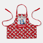 Dochterfoto en naam Snowman Red Christmas Schort (Voorkant)