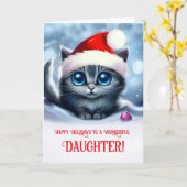 Dochterkerst met Kat in Vakantie Pet Schattige Kaart (Gele Bloem)