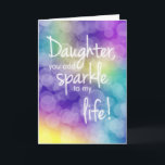 Dochterverjaardag, je voegt sprankelende, kleurrij kaart<br><div class="desc">Mooie verjaardagskaart voor je dochter heeft een kleurrijke achtergrond met bokeh-effect en leuke typografie die lijkt te gloeien tussen de sprankelende achtergrond.</div>