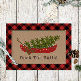 Dock de hallen kano kerstboom pllaid feestdagen kaart