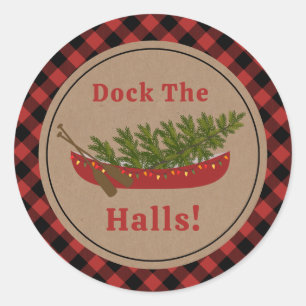 Dock de hallen kano kerstboom pllaid ronde sticker