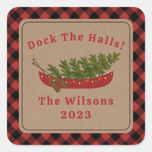Dock de hallen kano kerstboom pllaid vierkante sticker