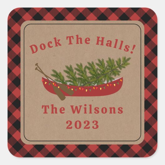 Dock de hallen kano kerstboom pllaid vierkante sticker (Voorkant)