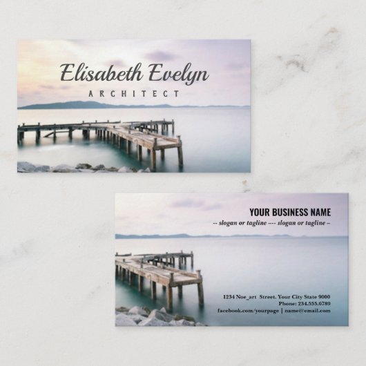 Dock en pier op zee bij lange blootstelling visitekaartje (Voorkant / Achterkant)