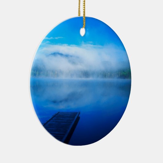 Dock op een kalm meer, Californië Keramisch Ornament (Rechts)