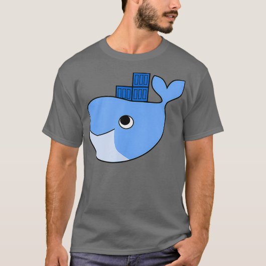 Docker Swarm Container op Blue Whale Hackathon T-shirt (Voorkant)