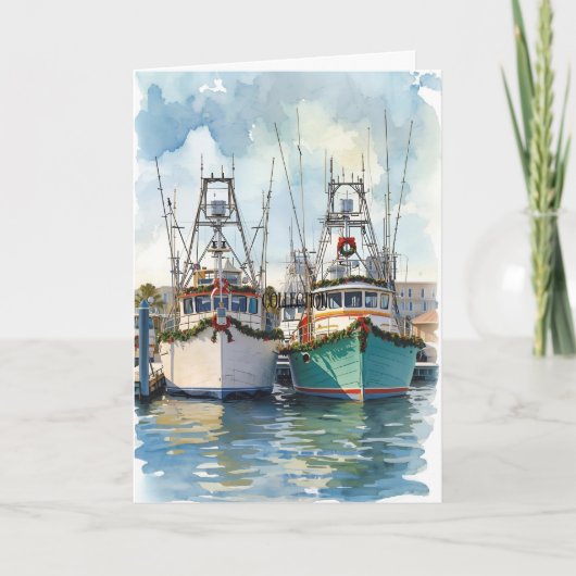 Dockside Cheer – Coastal Boats Seasonal Card Kaart (Voorkant)